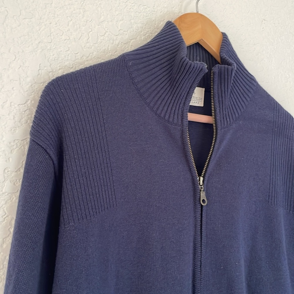 North Fields Scotland Zip Up Striped Sweater Navy Blue XL - Picture 2 of 7